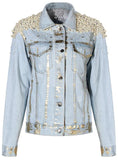 Bead-Embellished Metallic Patch Denim Jacket *Low Stock*