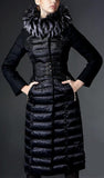 Black Long Fur-Hooded Belted Puffer Coat