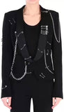 Safety Pin and Chain Embellished Blazer