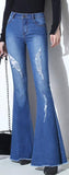 Distressed Faded Frayed-Hem Flared Jeans