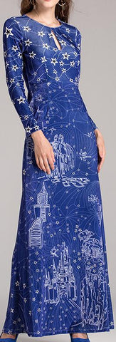 Printed Maxi Dress with Front Key Hole
