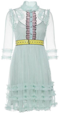 Embellished Sequined Ruffle Organza Dress-Light Blue - DESIGNER INSPIRED FASHIONS