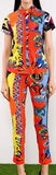 Neon Sign Print Short-Sleeve Shirt and Pant Set