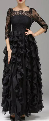 Black Ruffled Lace Gown - DESIGNER INSPIRED FASHIONS