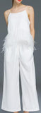 Feather Trimmed Top & Matching Capri Pant's-White or Black - DESIGNER INSPIRED FASHIONS