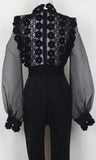 Balloon-Sleeve Guipure Lace Jumpsuit in Black - DESIGNER INSPIRED FASHIONS