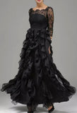 Black Ruffled Lace Gown - DESIGNER INSPIRED FASHIONS