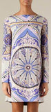Purple Printed Long-Sleeve Jersey Silk Mini Dress - DESIGNER INSPIRED FASHIONS