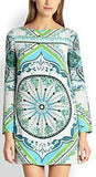 Green Printed Long-Sleeve Mini Jersey Silk Dress - DESIGNER INSPIRED FASHIONS