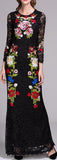Long Black Floral Embroidered Lace Dress - DESIGNER INSPIRED FASHIONS