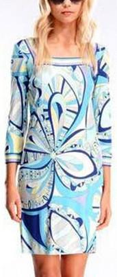 Printed Jersey Silk Mini Dress in Blue - DESIGNER INSPIRED FASHIONS