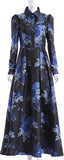 Blue-Floral Long-Sleeve Maxi Dress