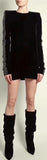 Black Long-Sleeve Crystal-Embellished Velvet Mini Dress | DESIGNER INSPIRED FASHIONS