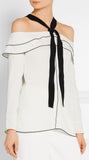 Off-the-shoulder Pussy-Bow Blouse in White - DESIGNER INSPIRED FASHIONS
