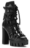 Rope Lace-Up Leather Boots in Black