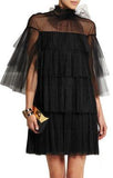 Lace & Tulle Tiered Point D'Esprit Dress in Black - DESIGNER INSPIRED FASHIONS
