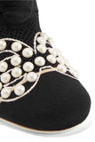 Faux Pearl-Embellished Stretch-Knit Sock Boots