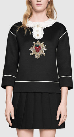 Embroidered Bonded Top & Pleated Skirt Set in Black - DESIGNER INSPIRED FASHIONS