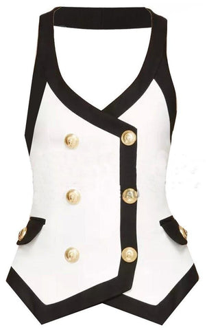 Contrast Double Breasted Vest-Top - DESIGNER INSPIRED FASHIONS