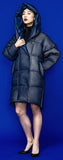 Honeycomb Textured Large-Hooded Thick White-Duck-Down Coat in White or Blue - DESIGNER INSPIRED FASHIONS