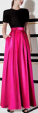 Black Knit Tee & Long Pleated Maxi Skirt in Pink - DESIGNER INSPIRED FASHIONS