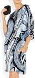 Abstract Printed Jersey Silk Tunic Dress in Blue - DESIGNER INSPIRED FASHIONS