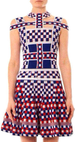 Checkered Printed Cross-Strap Knit Dress - DESIGNER INSPIRED FASHIONS