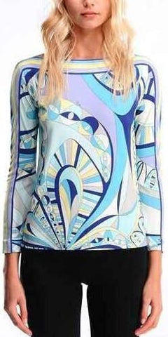 Blue Print Jersey Silk Top - DESIGNER INSPIRED FASHIONS