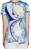 Blue Floral Print Jersey Silk Tee - DESIGNER INSPIRED FASHIONS