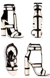 Patchwork Leather Cage Sandals in Black or White - DESIGNER INSPIRED FASHIONS