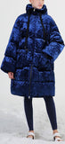 Blue Crushed Velvet Puffer Coat