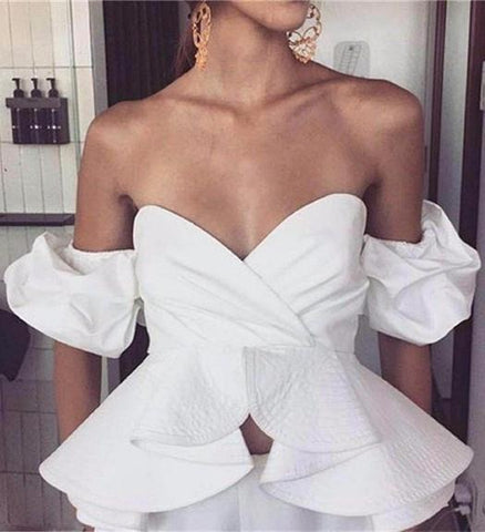 Off-Shoulder Tiered-Peplum Top in White, Black, Blue or Red - DESIGNER INSPIRED FASHIONS