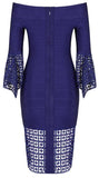 Cut-Out Flared Half-Sleeve Off-The-Shoulder Dress - Blue or White
