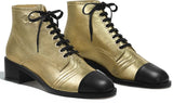 Lace-up Gold and Black Leather Booties