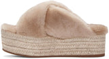 Fur Criss-Cross Platform Espadrille Sandals - Apricot - DESIGNER INSPIRED FASHIONS