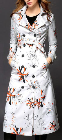 Snowflake Printed Coat in White - DESIGNER INSPIRED FASHIONS
