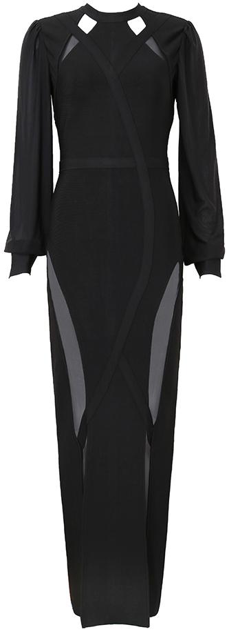 Black Long Sheer-Paneled Stretchy Gown