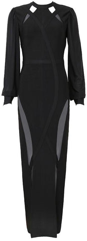 Black Long Sheer-Paneled Stretchy Gown