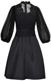 Black Tulle-Sleeve Lace Evening Dress