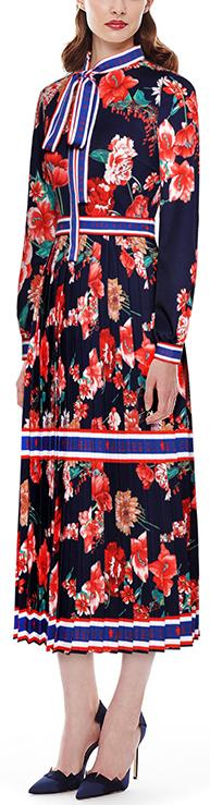 Floral-Print Pleated Midi Dress