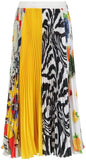 Patchwork Pleated Midi Skirt
