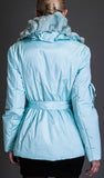Rabbit Fur Collar Short Coat, Light Blue