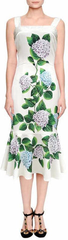 Hydrangea-Print Ruffled-Hem Dress - DESIGNER INSPIRED FASHIONS