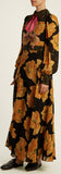 Dragon-Embroidered Poppy-Print Crepe Dress | DESIGNER INSPIRED FASHIONS