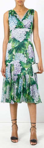 Hydrangea Print Pleated Dress