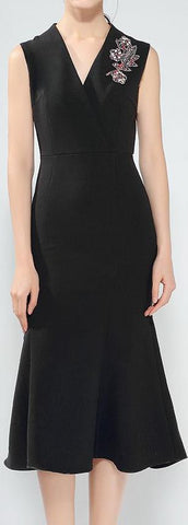 Embellished V-Neck Sheath Dress, Black