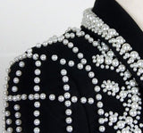 Faux-Pearl Embellished Blazer in Black - DESIGNER INSPIRED FASHIONS