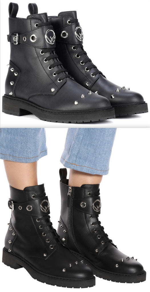 Black Leather Studded Ankle Boots