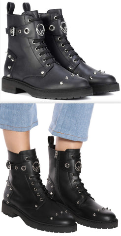 Black Leather Studded Ankle Boots