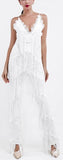 Fringed Halter Jumpsuit in White - DESIGNER INSPIRED FASHIONS